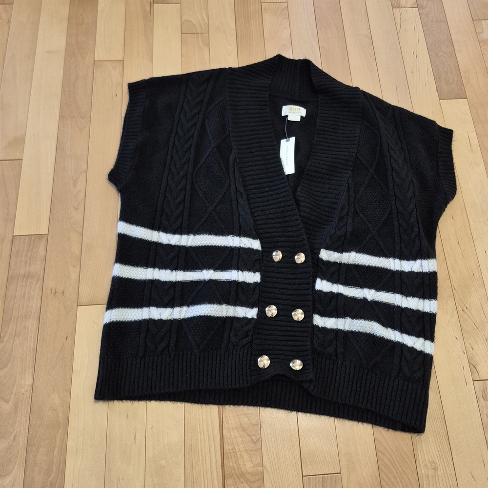 MaEve By Anthropologie Black and White Buttoned Sweater Vest NWT